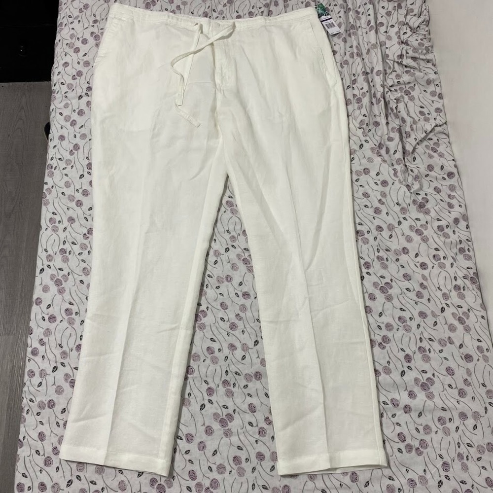 Cubavera Men's Linen-Blend Drawstring Pants with Pockets, Stretch Fabric XXL/32 - Picture 3 of 7